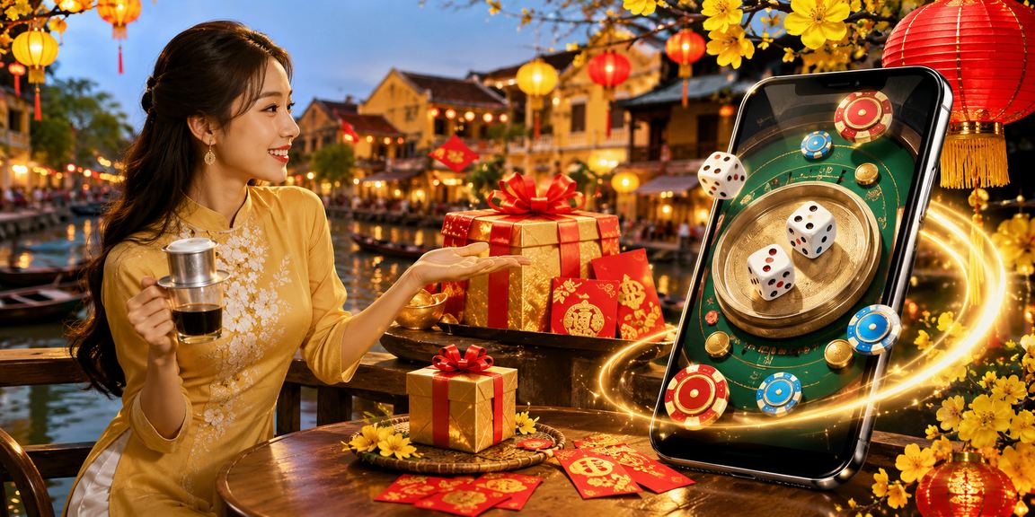 Trò chơi tài xỉu xúc xắc phong cách Hội An và cà phê Việt Nam